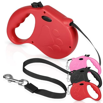 Retractable Dog Leash, 16ft Dog Walking Leash for Small Dogs up to 77lbs, Non-Slip Handle - Red