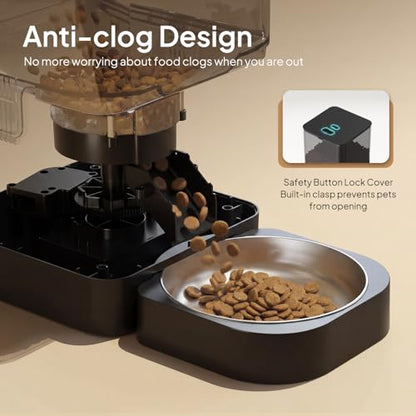 VOLUAS Cat Dry Food Dispenser with Timer, Automatic Cat Feeders with Desiccant Bag, Programmable Portion Size Control 4 Meals Per Day, 10s Voice Recorder | Programmable Portion Control, Up to 4 Meals Daily, Dual Power Supply, Power-Off Memory, 10-Second V