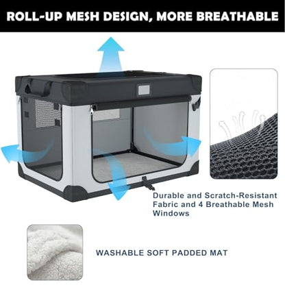 36 Inch Collapsible Travel Dog Crate for Large Dogs, Portable Dog Crate 3-Door Foldable Soft Kennel with Durable Mesh Windows, Warm Blanket and Foldable Bowl - size: 36.0"L x 25.0"W x 25.0"H