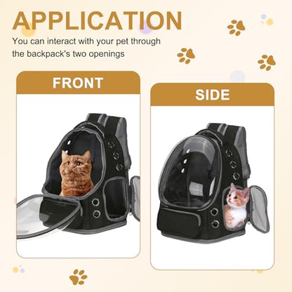 Pet Backpack Carrier, Portable and Ventilated, Oxford Cloth, Dog Cat Travel Bag with Transparent Cover 13.39", (Black, 1 Pcs), Intended for Hiking/Camping/Traveling - color: Black