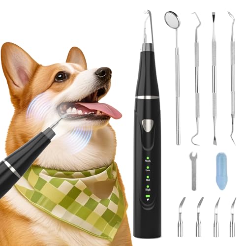 Plaque Remover for Teeth, Pet Ultrasonic Cleaner, Dog Plaque and Tartar Remover with LED Light, Dog Teeth Cleaning Dental Care Kit for Tartar and Stains, Suitable for Dogs and Cats (Black-1) - color: Black-1