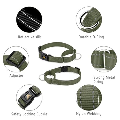 PLUTUS PET Reflective Martingale Collar with Quick Snap Buckle,No Pull Dog Choker Collar for Small Medium Large Dogs,XS,Ranger Green - color: Ranger Green, size: XS：10"-12"
