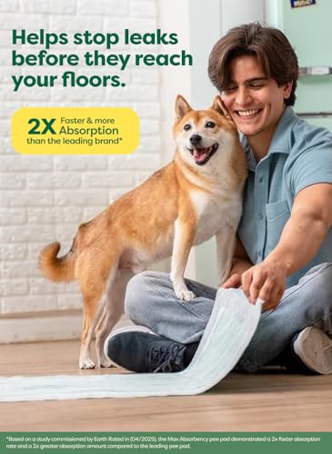 Earth Rated Puppy Pads, Max Absorbency Pee Pads for Dogs, Absorbs 2X Faster & 2X More, Leak Prevention, Potty Training, Fragrance-Free, Unscented, 3XL, 36” x 36”, 24 Count - size: 3XL 36"x36" 24-ct