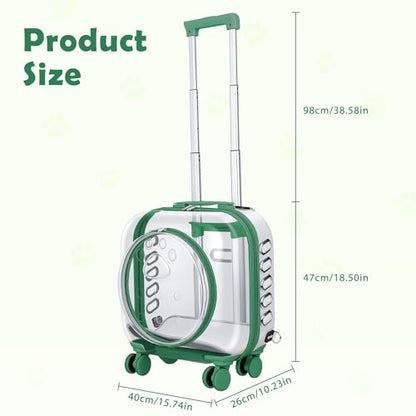 Cat Carrier with Wheels & Detachable Strap – Rolling Pet Trolley with Telescopic Handle, Transparent Hard Shell, Silent Wheels, Ventilated Design for Travel, Walking, Vet Visits for Small - color: Green