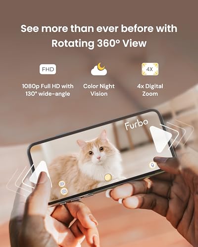 Furbo 360° Cat Camera: Basic See, Talk & Toss Features, No AI Alerts, No Subscription Required, Pet Security Cam w/Meowing Alerts, Rotating View, Treat Toss, 2-Way Audio, Smart Home Kitty Monitoring - style: Cat 360° Camera