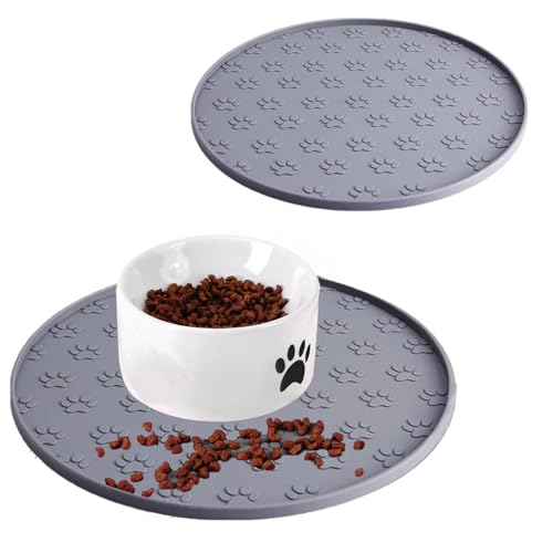 Dog Food Mats - Waterproof Silicone Dog Mat for Food and Water, Pet Food Mat with Edges, Nonslip Pet Feeding Mat for Protecting Floors (2Pack Grey) - color: 2Pack Grey