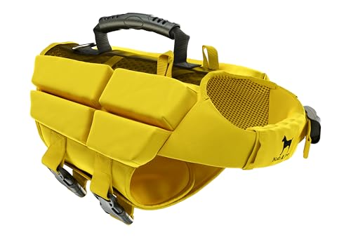 NOAH & PAW Dog Life Jacket, Human Standards Lifejacket Design, Dog Life Vest for Swimming and Boating, 3X Foam Support for Max Floating, Breathable Mesh, Salvavidas para Perros, Size XS - color: Yellow, size: XS