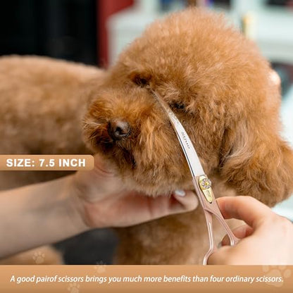 Professional Dog Grooming Scissors Rose Gold 440C Stainless Steel Straight Thinning Curved Chunker Shears for Pet Grooming Services Dogs and Cats (Combo, 7.5‘’) - size: 7.5‘’, style: Combo