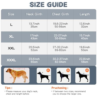 Waterproof Dog Raincoat Dog Winter Jacket Lightweight Windproof Dog Rain Coat with Velvet Inner, Adjustable Wider Velcro, Leash Hole, Reflective Stripes for Small Medium Large Dogs (Black, L)