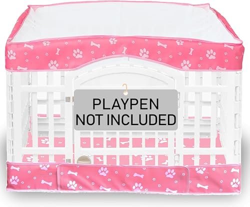 Dog Playpen Bottom Pad and Mesh Top Cover fit 36" x 36“ Puppy Playpen(Fence NOT Included),Reusable for Pet Training,Dog Crate,Waterproof Pet Pee Pads,Whelping,Puppies/Small Dogs,Hoop&Loop Design,Pink - color: 36"-BOTTOM and COVER-PINK