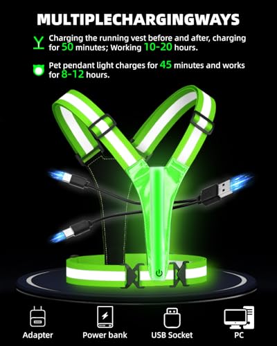LED Reflective Vest Safety Gear, High Visibility Reflective Running Gear for Dog Walking Running Cycling, Adjustable for Men Women Kids - Reflective Armband and Dog Light with USB Rechargeable - style: Vest and plastics Pet light