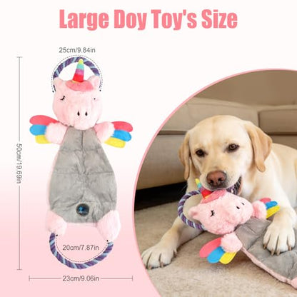 Interactive Squeaky Dog Chew Toy, Tough Plush Dog Toys for Chewers, Small, Medium & Large Dogs, Plush with Double Rope Handles for Tug of War, Mess-Free, Pink - color: Pink