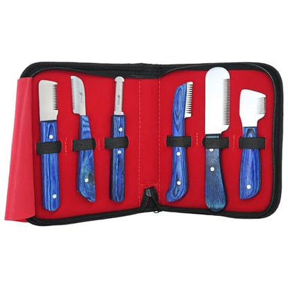 Dog Grooming Stripping Knife Set – 6-Piece Stainless Steel Hand Stripping Tools with Wooden Handles – Coarse, Medium, Fine & Extra-Fine Knives for Dogs, Cats & Wire-Coated Pets (Blue) - color: Blue