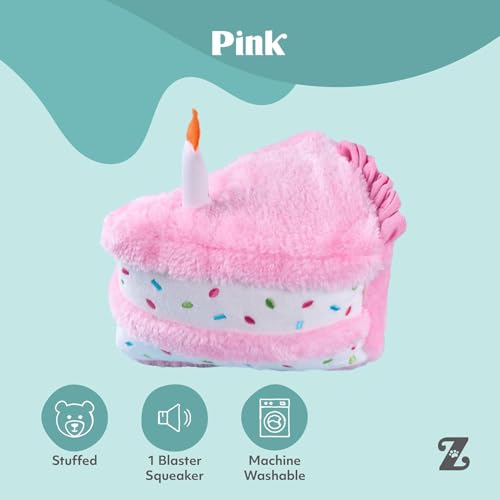 ZippyPaws Birthday Cake- Dog Squeaky Toys to Keep Them Busy, Funny Food Plush for Small, Medium, & Large Dogs, Cute Stuffed Puppy Toy, Pet Products, Gift for Dogs of All Breeds, Soft and Cuddly- Pink - color: Pink
