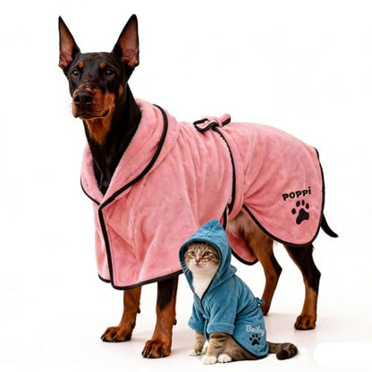 Personalized Dog Bathrobe Dog Towel Robe Custom Name Hooded Pet Towel for Large Small Dogs Absorbent Microfiber Robes After Bath