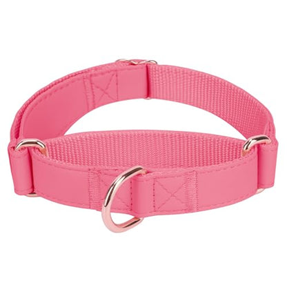 Soft Leather Martingale Dog Collar - Adjustable Rose Gold Limited Slip Collars [Easy to Clean], Stylish Durable Heavy Duty Nylon No Pull Training Collar for Small Medium Large Dogs XS Hot Pink - color: Hot Pink, size: XS (Neck 8"-11", Width 3/5")