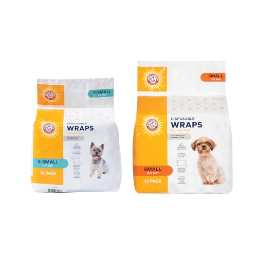 Arm & Hammer for Pets Male Dog Wraps Bundle – X-Small & Small Sizes, Super Absorbent Male Dog Diapers with Baking Soda for Odor Control, Leak-Proof, Adjustable Fit, 12 Count Each