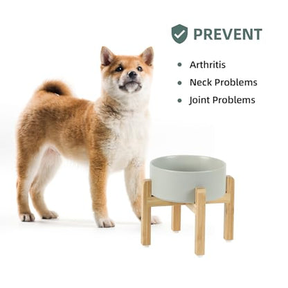 Havniva 7.3” Dog Bowls Elevated Ceramic Dog Food and Water Bowl Set, Double Raised Dog Water Bowl with Stand Non-Slip Rubber Base Large Capacity Feeding Pet Food Bowl for Medium Dogs - color: Matte Gray - Bowl+Stand, size: 7.3 Inch
