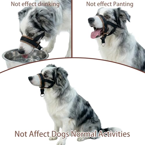Dog Muzzle,Adjustable Loop Pets Muzzle Soft Leather Protect Skin Puppy Muzzles Prevent Biting Chewing Barking Allow Panting Drinking,Not Include Dog Collar (Khaki, Small) - color: Khaki, size: Small