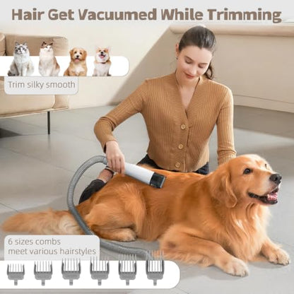 Dog Grooming Kit, Pet Grooming Vacuum with Pet Clipper Nail Grinder, Dog Hair Vacuum with 6 Pet Grooming Tools for Dogs Cats Shedding Grooming