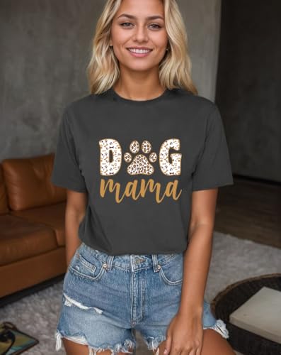 YHHR Mama Shirt Dog Mom Shirt Funny Dog Paw Graphic Letter Tee Shirts with Pockets Pets Lover Short Sleeve Tops - color: Darkgrey, size: Small