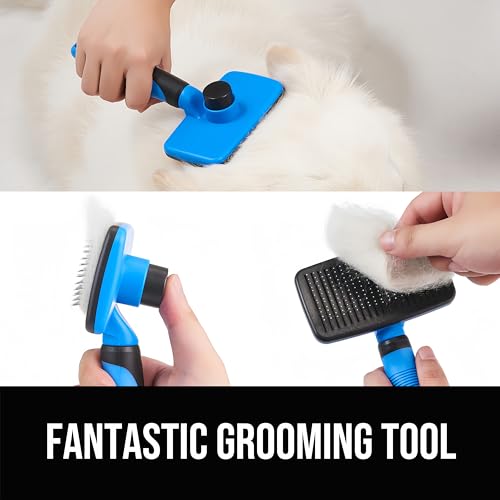 Design Patent Certificated Self Cleaning Slicker Brush for Dogs& Cats, Skin Friendly Grooming Dog& Cat Brush for Shedding and Deshedding, Pet Supplies Accessories,Blue - color: Blue