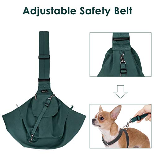 SlowTon Dog Carrier Sling - Thick Padded Shoulder Strap Adjustable Dog Carriers for Small Dogs, Puppy Carrier Purse for Pet Cat with Front Zipper Pocket Safety Belt Machine Washable (Green M) - color: J-Green Cotton Fabric
