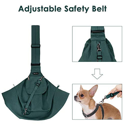 SlowTon Dog Carrier Sling - Thick Padded Shoulder Strap Adjustable Dog Carriers for Small Dogs, Puppy Carrier Purse for Pet Cat with Front Zipper Pocket Safety Belt Machine Washable (Green M) - color: J-Green Cotton Fabric