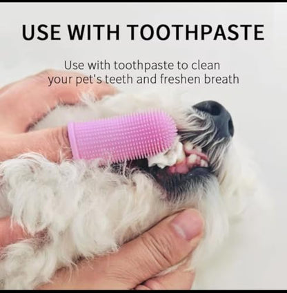 Gomoly Pet Toothbrush, 360 ° Dog Tooth Cleaning Set, Cat Finger Cover Toot-hbrush for Cleaning Tongue Coating and Tooth Care, Pet Silicone Finger Cover Toothbrush Set of 2 with Case (Pink, Large) - color: Pink
