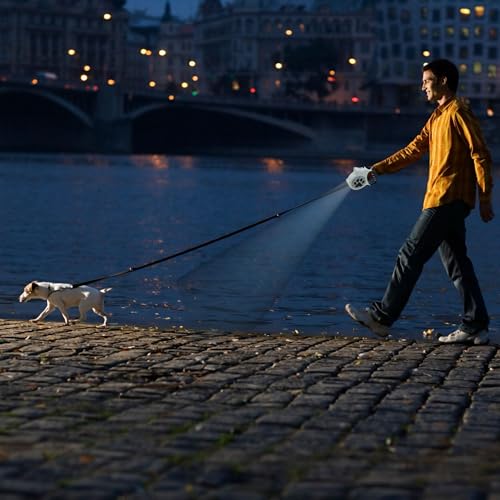 Led Retractable Dog Leash – 16ft Leash with Handcrafted Sparkle Detail Tangle-Free One-Hand Brake Soft Grip Handle for Small & Medium Dogs Up to 77lbs (DL-Orange) - color: DL-Orange