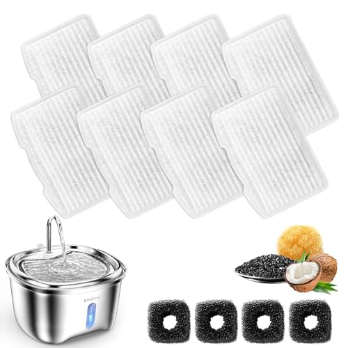 Cat Water Fountain Filters Only for kiwiLove D90, 12 Pack Replacement Filters with 8 Replacement Filters + 4 Sponge, Multi-Layer Filtration with Activated Carbon & Ion Exchange Resin [Energy Class A+]