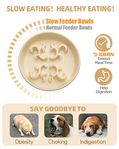 Slow Feeder Dog Bowl, 0.6 Cups Ceramic Dog Food Dish for Fast Eaters Small Breed, Puzzle Bowl for Small Dogs and Cats(Yellow)