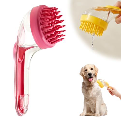 Pet Bath Brush with Shampoo Dispenser, 2025 New Dog Bath Brush Soft Silicone Bristle for Bathing Pets Grooming Massage Brush (Pink) - color: Pink