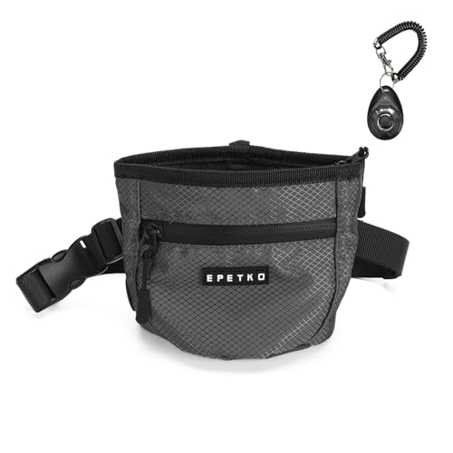 Dog Treat Pouch with Training Clicker, Treat Bag Fanny Pack with Magnetic and Zipper Closure Waterproof and Durable Treat Pouches for Pet Training Walking (Gray) - color: Gray