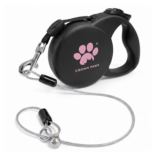 Chew Proof Retractable Dog Leash for Medium Dogs up to 44lbs, 16ft Heavy Duty Dog Lead with Anti-Chewing Steel Wire Rope, Tangle-Free, One-Hand Brake & Lock, Black M - color: Black, size: Medium