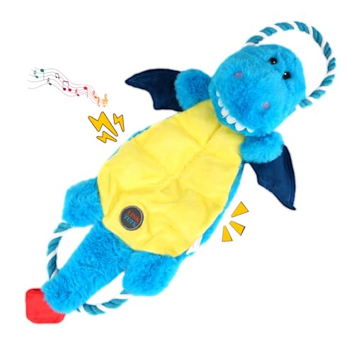 Interactive Squeaky Dog Chew Toy, Tough Plush Dog Toys for Chewers, Small, Medium & Large Dogs, Plush with Double Rope Handles for Tug of War, Mess-Free, Blue - color: Blue