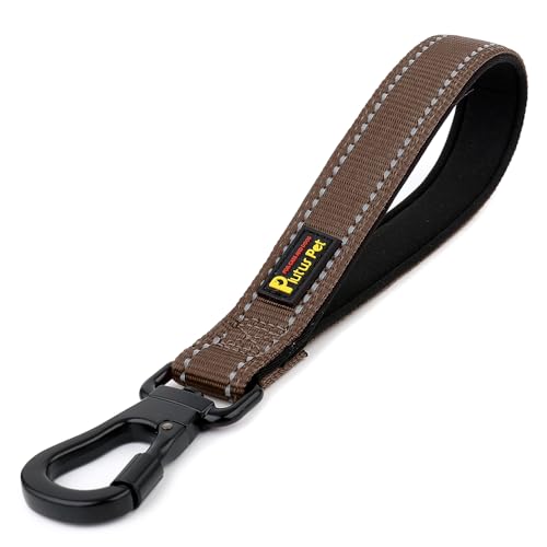 PLUTUS PET Short Dog Leash, Reflective Nylon Padded Handle, Strong Traffic Leash with Carabiner Clip, Perfect for Large or Medium Dogs (10”，Chocolate) - color: Chocolate, size: 10 Inch (Pack of 1)