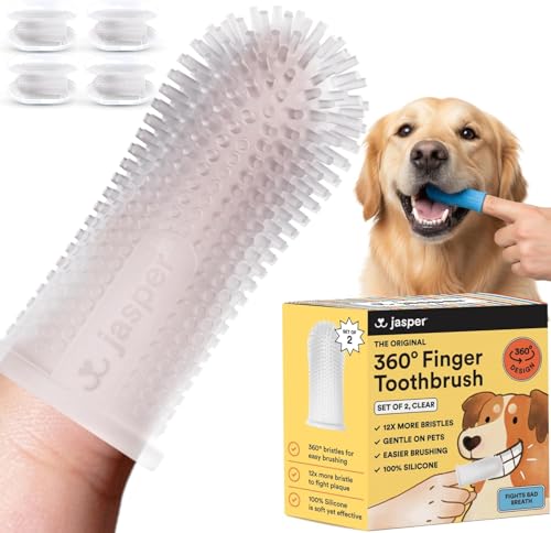 Jasper Dog Toothbrush, 360 Dog Tooth Brushing Kit, Finger Toothbrush, Cat Tooth Brush, Teeth Cleaning, Pet Tooth Brush for Small & Large Pets, Pet Toothpaste Not Included, 4-Pack Clear - color: Clear (4-pack)