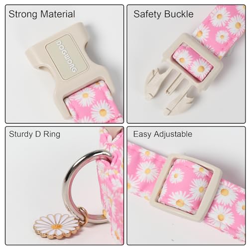 DOGWONG Flower Dog Collar-Daisy Flower Print Girl Dog Collar for Large Cute Dog Collars Spring Female Pet Gift Adjustable Heavy-Duty Soft Collar，XS - color: A: Pink Daisy, size: X-Small