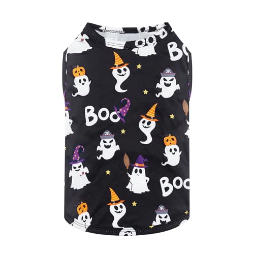 CuteBone Dog Shirts 2-Pack Soft Pet Clothes Breathable Summer Vest for Small Puppy and Stretchy Cat Apparel - color: BOO&spider, size: Small