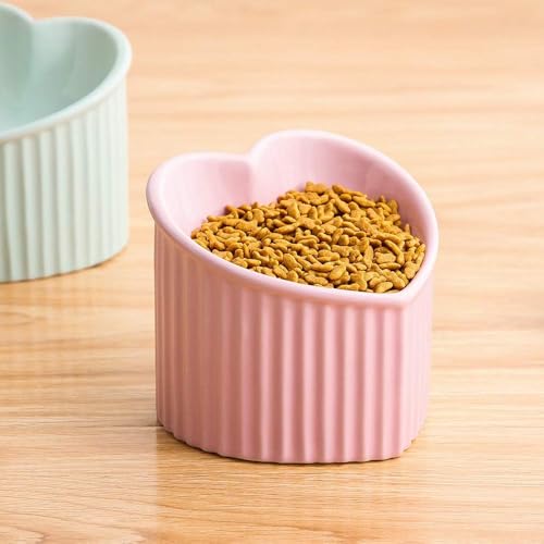 Pink Ceramic Raised Cat Bowls, Tilted Elevated Food or Water Bowls, Stress Free, Backflow Prevention, Dishwasher and Microwave Safe, Lead & Cadmium Free - color: Pink