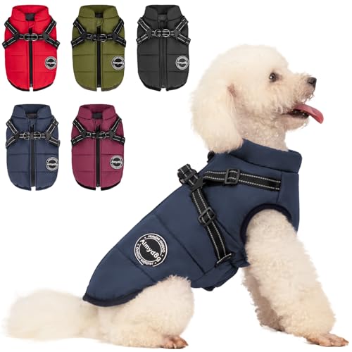 Warm Dog Winter Coat, Dog Cold Weather Jacket with Built-in Harness, Reflective & Adjustable Comfortable Pet Vest, Windproof Apparel for Small Medium Large Dogs (Navy) - color: Blue, size: Medium