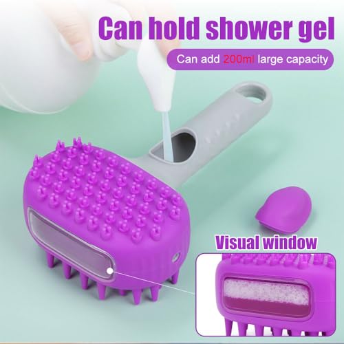 Pet Bath Brush, 2 in 1 Dog Grooming Brush with Built-in Shampoo Dispenser for Dogs and Cats Shower - color: Blue
