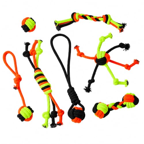 Durable Cotton Rope Dog Toys 7 Piece Set, Tough Chew Knot Balls for Teeth Cleaning, Interactive Tug and Fetch Toys for Small Medium Large Dogs, Indoor Outdoor Play - color: Mixed color seven-piece set