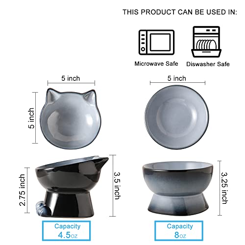 Nihow Ceramic Raised Cat & Dog Bowls: 5 Inch Elegant Gray (2 PC), Protecting Pet's Spine, Feeding & Watering Supplies, Modern Design, Anti Vomiting, Whisker Friendly - color: Gray, size: 4.5 OZ+8 OZ