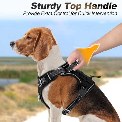 BARKBAY Service Dog Vest Tactical Dog Harness Medium Large Sized Dog No Pull Adjustable Dog Harness Reflective K9 Working Training Easy Control Military Molle System(Black,M) - color: Black, size: Medium