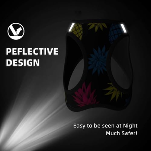 Breathable Reflective Dog Harness, Upside Down Pineapple Pink Yellow Blue, Double Strap No Choke Vest, Perfect for Hot Weather Walking with Medium Dogs - color: Style (524), size: Large