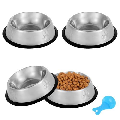 Stainless Steel Cat Bowl, 4 Pack Metal Dog Bowls for Food and Water, Non-Slip Pet Feeding Dish Bowl with Rubber Base for Indoor Cats Small Dogs - size: 6oz 4 pack