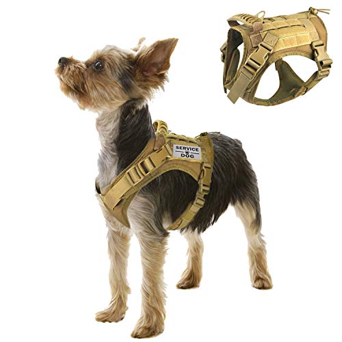 Tactical Service Dog Vest Harness for Medium Large Dog, Military K9 Training Dog Vest with Molle and Loop Panels Adjustable Tactical Puppy Harnesses with Handle (S, Khaki) - color: Khaki, size: Small (Pack of 1)