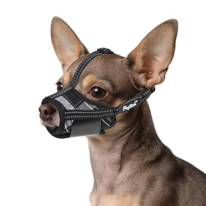 PUPTECK Dog Muzzle, Soft Adjustable Loop Reflective Pets Muzzle Prevent Biting Barking Chewing, Breathable Muzzle with Air Mesh Dog Mouth Guard Drinkable for Large Medium Small Sized D, Black Plaid, S - color: Black, size: S (Snout Cir: 4.7"-5.9")